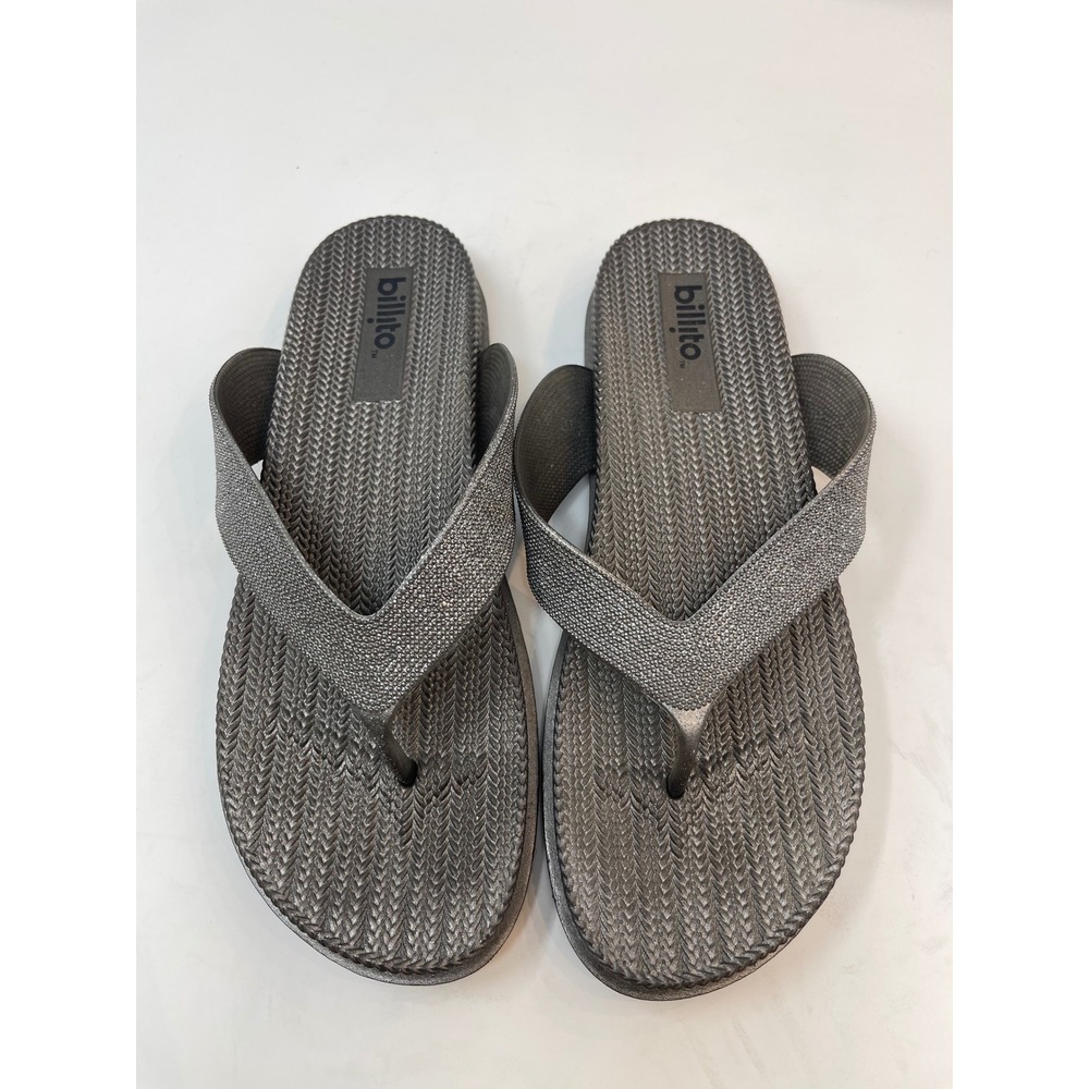 Billito Flip Flop Sandals Women Size 9 Grey Excellent Metallic Shimmer‎ Thong